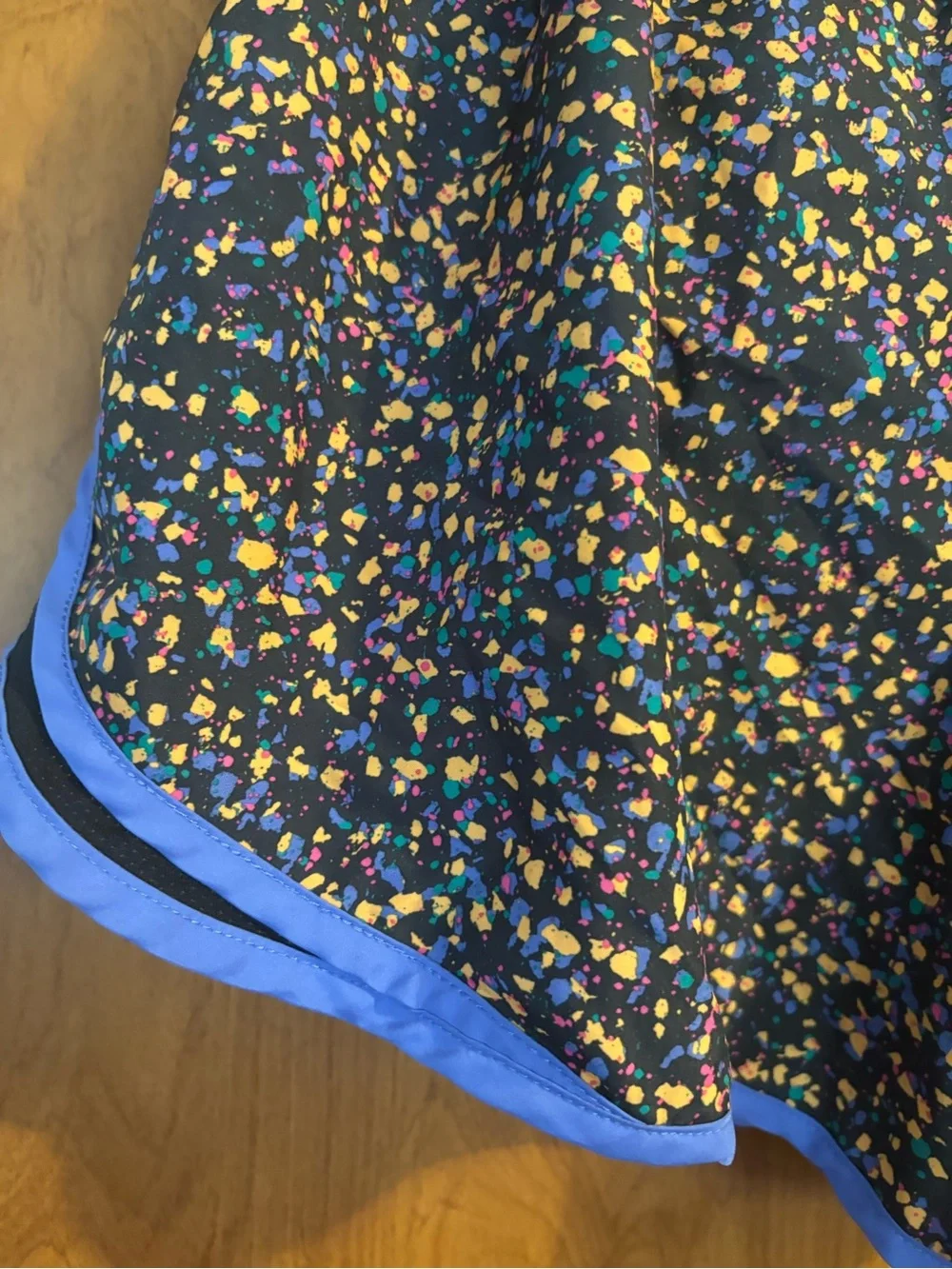 E-1 Nike Black Multicolor Confetti Athletic Shorts with Purple Trim